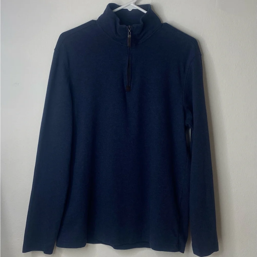 Tasso Elba Men’s Supima Cotton Quarter Zip Pullover Sweater Medium Navy Blue‎